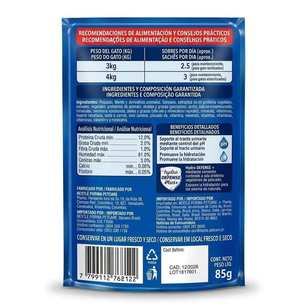 Purina Cat Chow Alimento Húmedo Gatos Esterilizados - Sabor Pescado Salud Urinaria 85 g - Miniatura 3