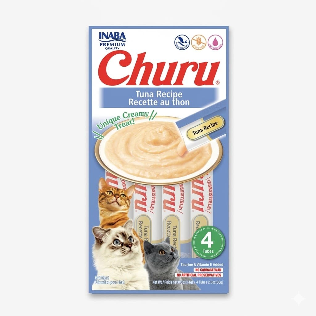 Inaba Churu Snack Húmedo y Cremoso para Gatos Sabor Atún - Premio Saludable 56 g