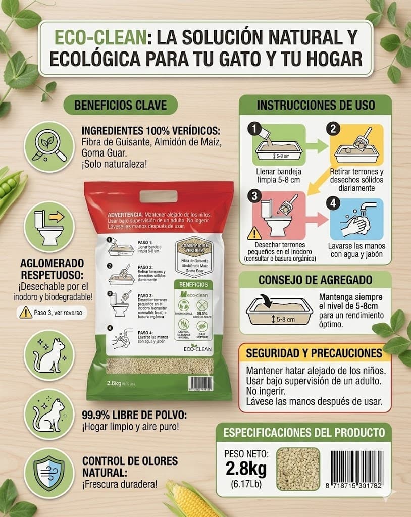 Eco Clean Arena para Gatos Biodegradable Fragancia Verbena Natural 2.8 kg - Miniatura 4