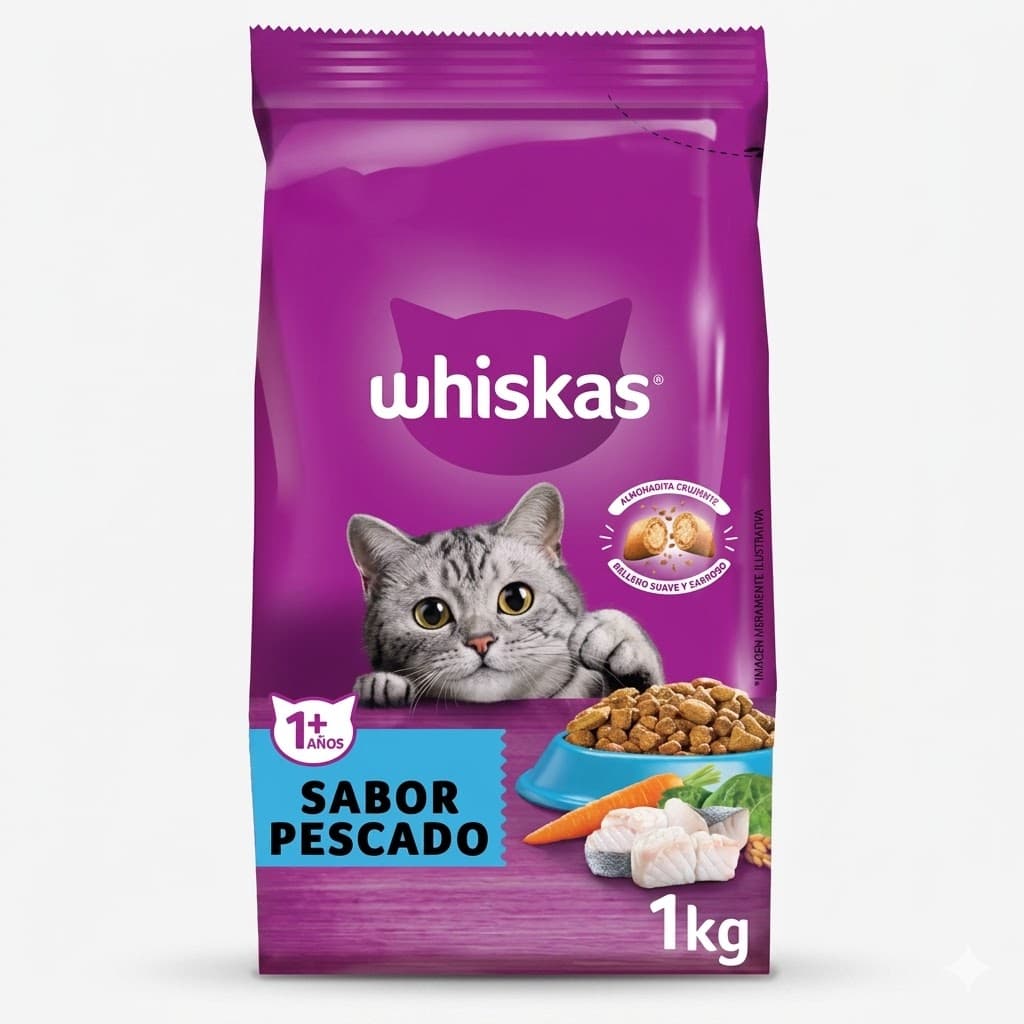 Whiskas Alimento Seco para Gatos Adultos Sabor Pescado Blanco 1 kg