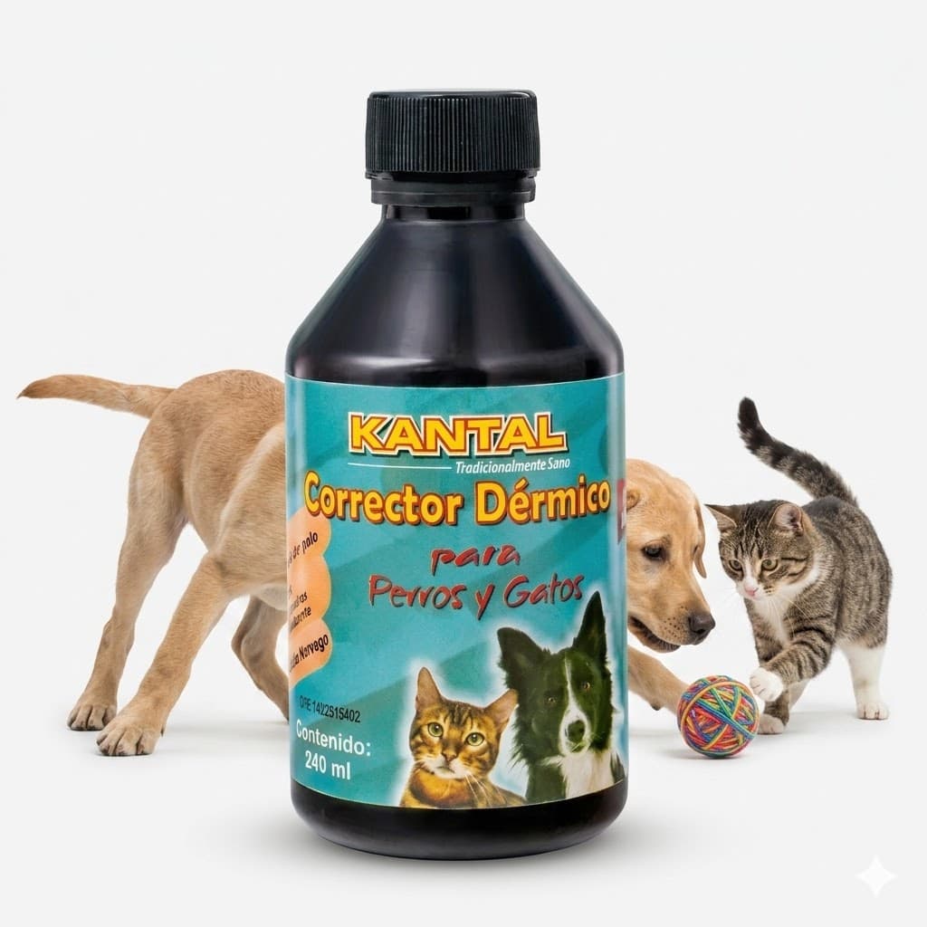 Corrector Dérmico Kantal para Perros y Gatos Suplemento Nutricional con Omega 3, 6 y 9 Salud de Piel y Pelaje Frasco 240 ml Control de Caída y Brillo. - Miniatura 2