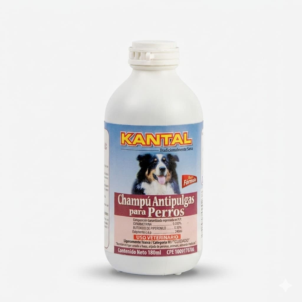 Kantal Champú Antipulgas 180 ML - Limpieza Profunda y Protección Antiparasitaria Compacta