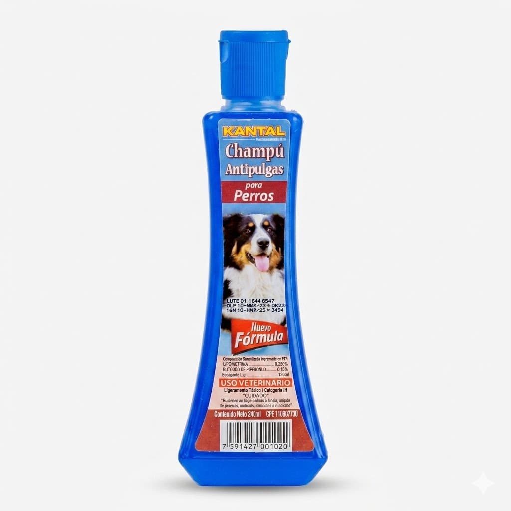 Kantal Champú Antipulgas 240 ML - Baño Medicado para el Control de Parásitos Externos