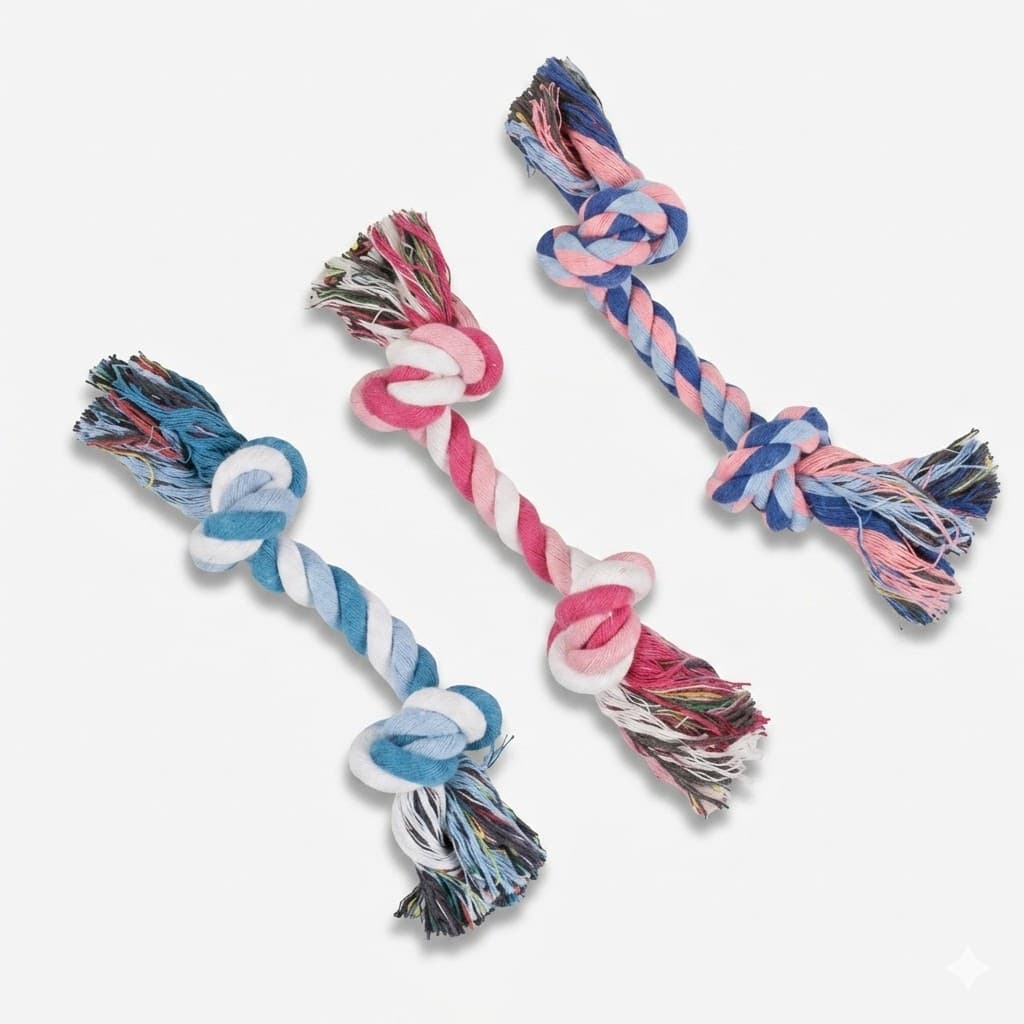 Juguete de Cuerda para Perros Pets Kingdom de Algodón Natural Trenzado con Nudos de Resistencia para Limpieza Dental y Juego de Tracción.