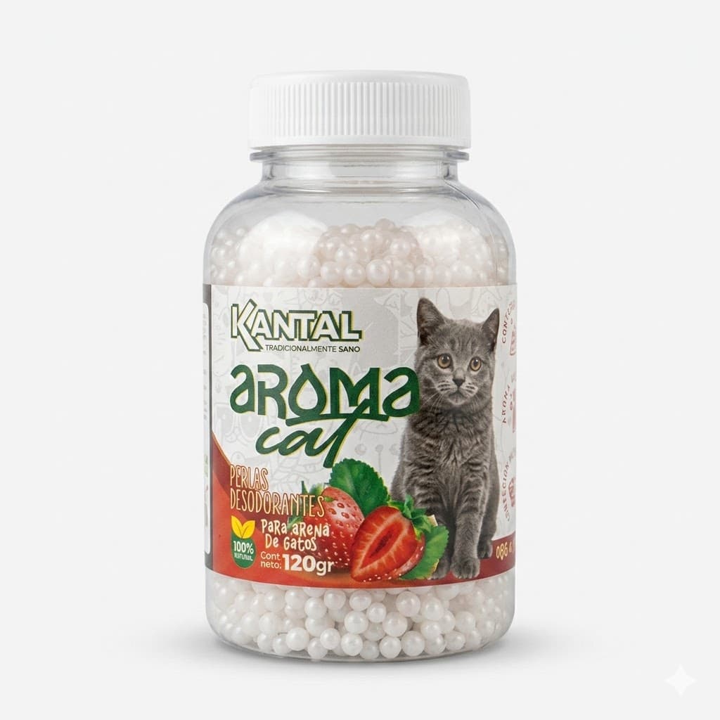 Perlas Desodorantes para Arena de Gatos con Aroma a Fresa 120 Gramos Control de Olores Potenciador de Frescura Fragancia Frutal Higiene Arenero.