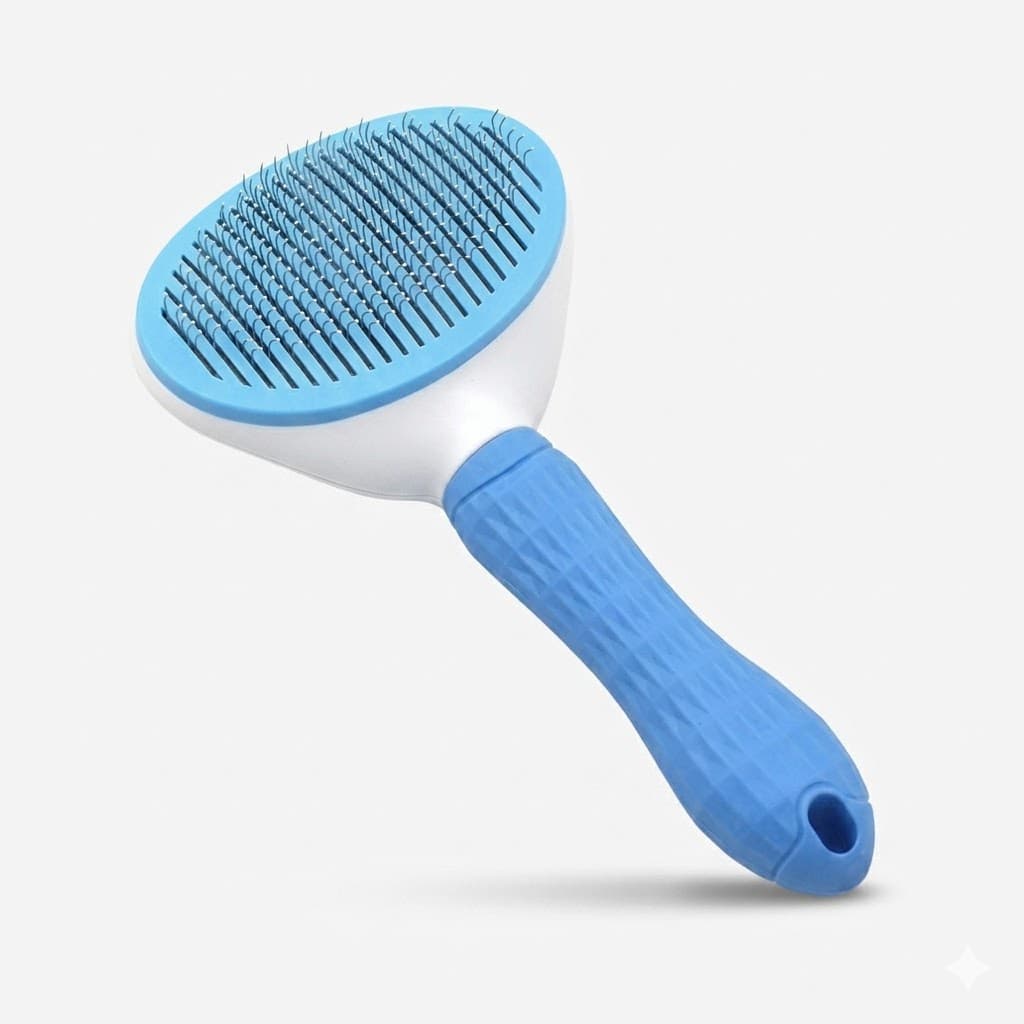 Cepillo de Botón Pets Kingdom con Cerdas de Acero Inoxidable Retráctiles y Mango Ergonómico Antideslizante para Desenredado y Eliminación de Pelo Muerto.