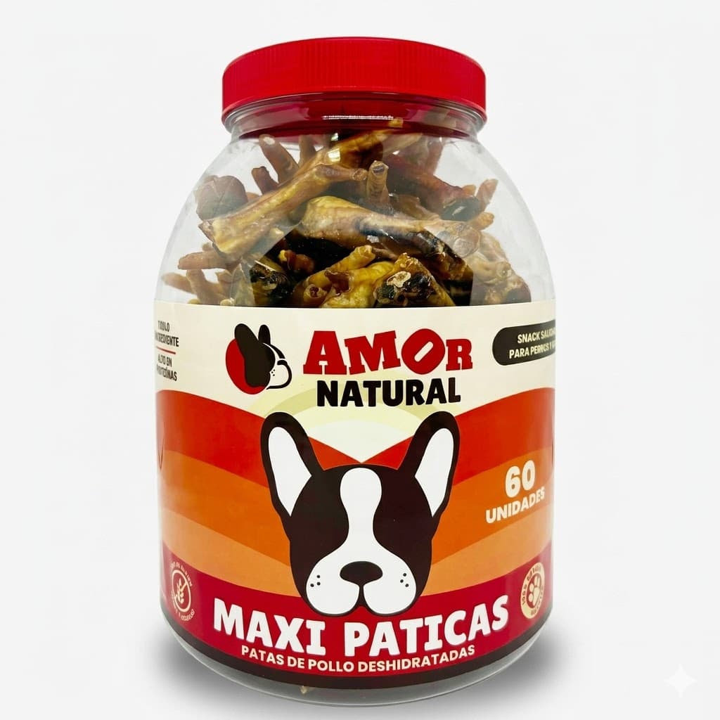 Paticas Deshidratadas Amor Natural Botella x60 Unidades | Premio Natural Mascotas