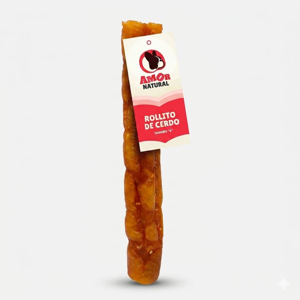Rollito de Cerdo Natural 6 Pulgadas Amor Natural | Snack Masticable para Perros - Imagen 1