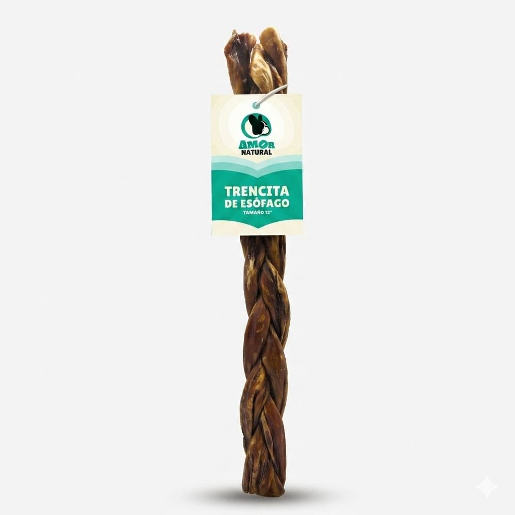 Trencita de Esófago Natural 12 Pulgadas Amor Natural | Premio Masticable para Perros - Imagen 1