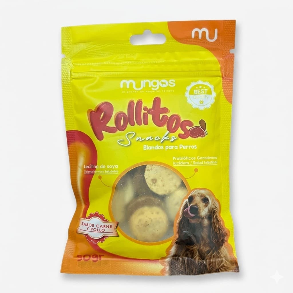 Snack Rollitos Sabor Pollo y Carne para Perros Bolsa 50gr - Imagen 1