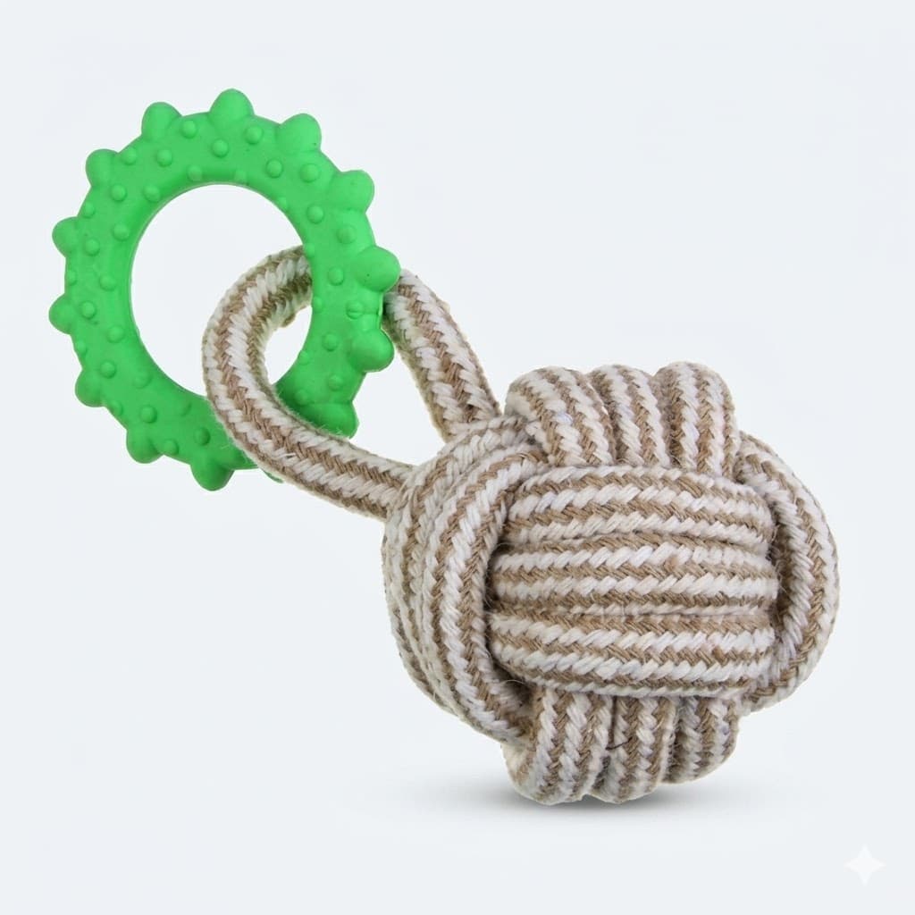 Juguete Bola Anillo Beige Verde GUAO 31cm Resistente Mascotas - Imagen 1