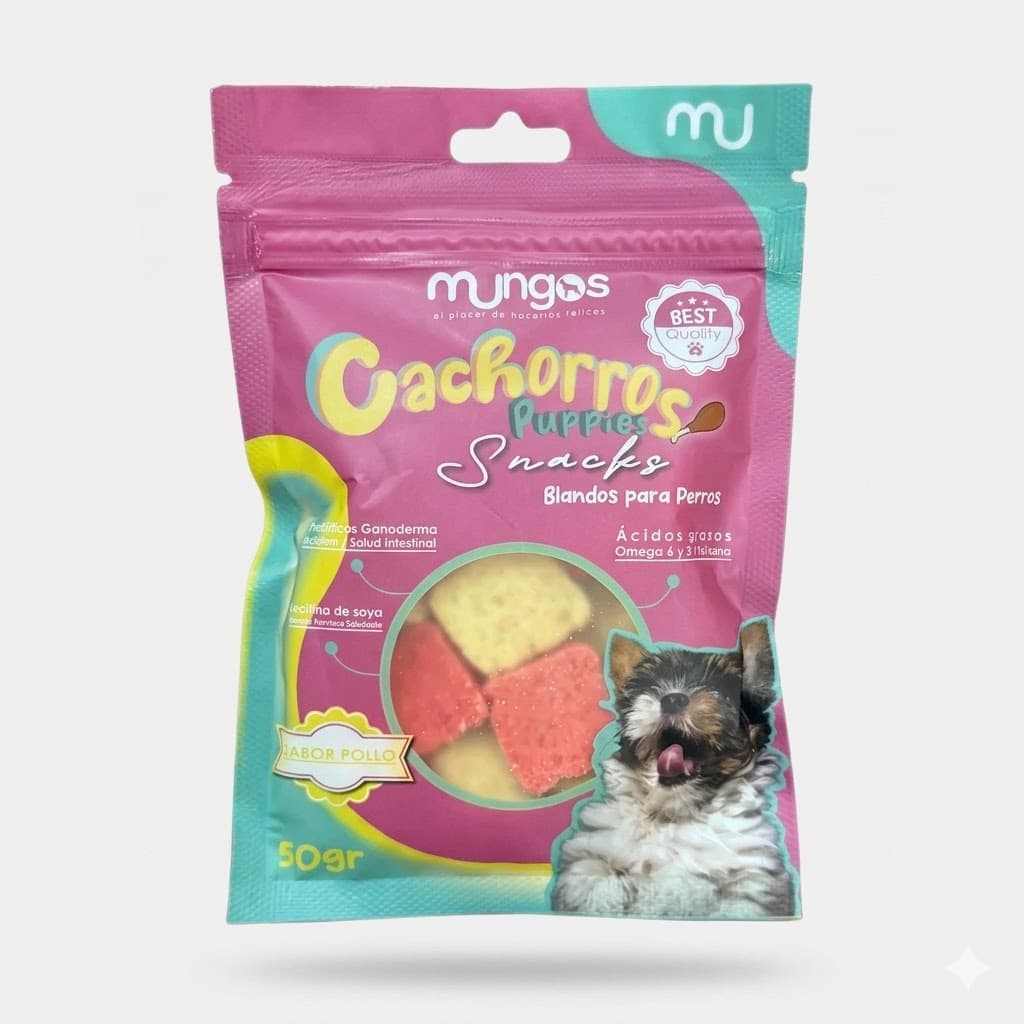 Snack Cachorros Sabor Pollo Suave y Nutritivo Bolsa 50gr - Imagen 1