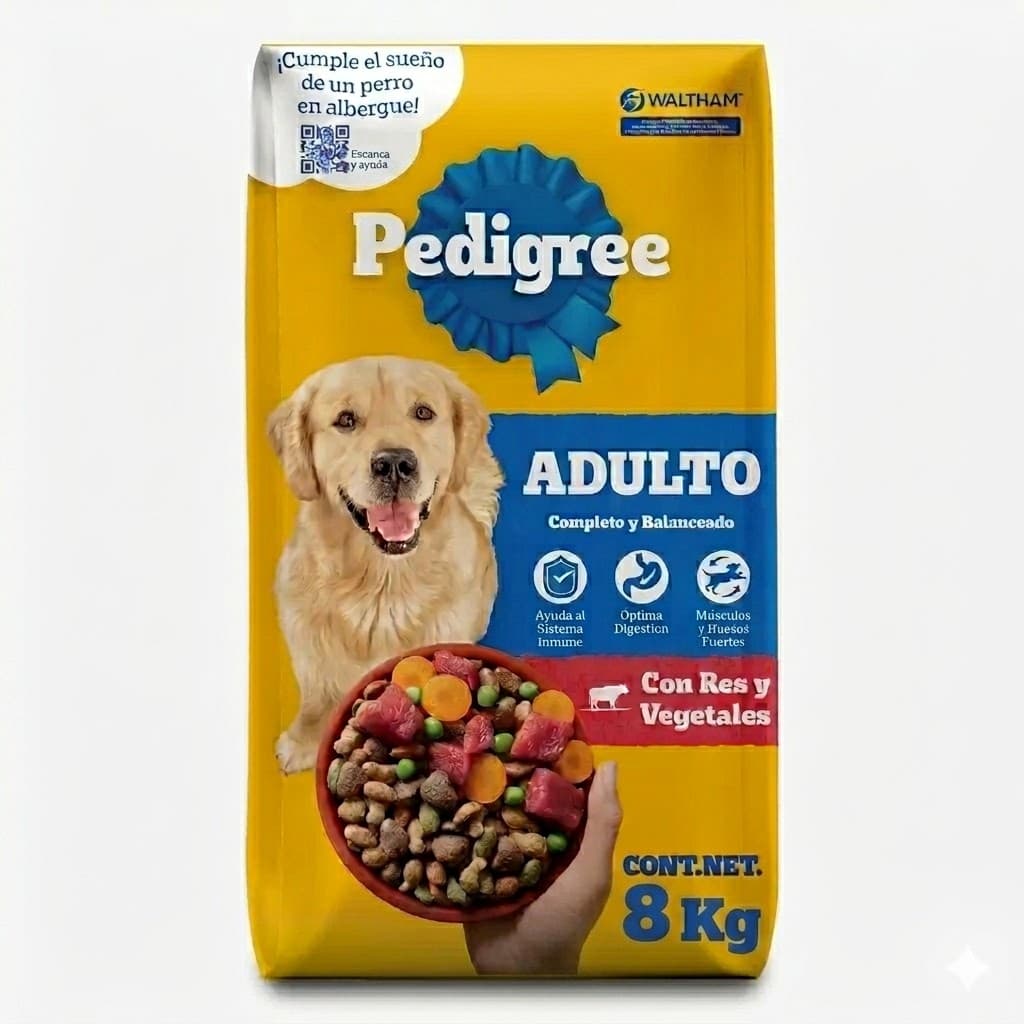 Pedigree Adulto 8 Kg sabor a Carne, Pollo y Cereales - Alimento Balanceado con Omega 6 para Piel Sana