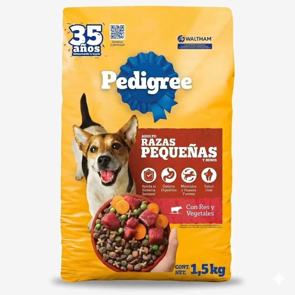 Pedigree Razas Pequeñas sabor a Carne y Vegetales 1,5 Kg - Croquetas Adaptadas con Nutri Defense