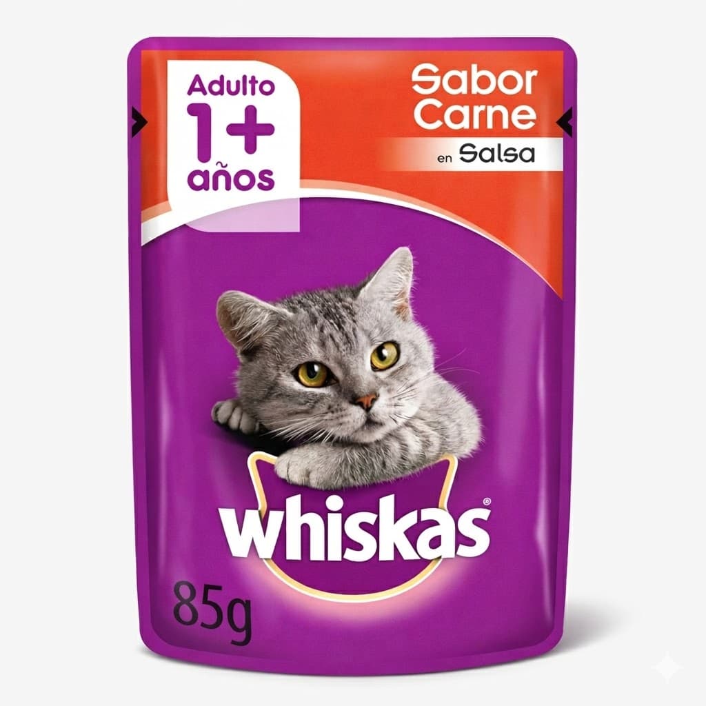 Whiskas Alimento Húmedo para Gatos Adultos Sabor Carne - Sobrecito 85 g
