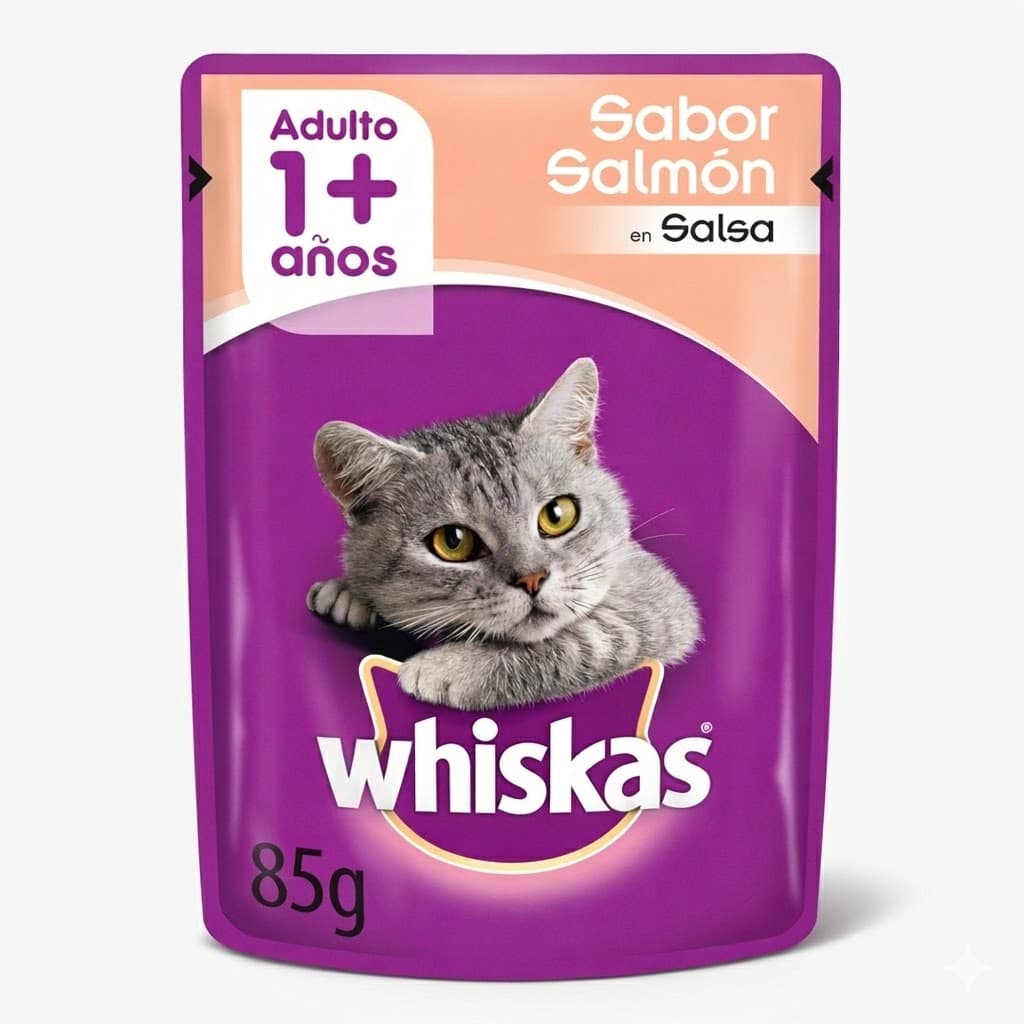 Whiskas Alimento Húmedo para Gatos Adultos Sabor Salmón - Sobrecito 85 g