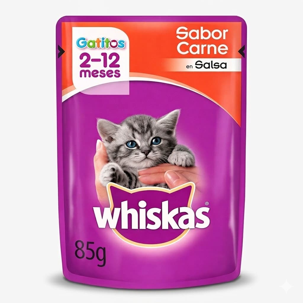 Whiskas Alimento Húmedo para Gatitos Sabor Carne - Sobrecito 85 g - Imagen 1