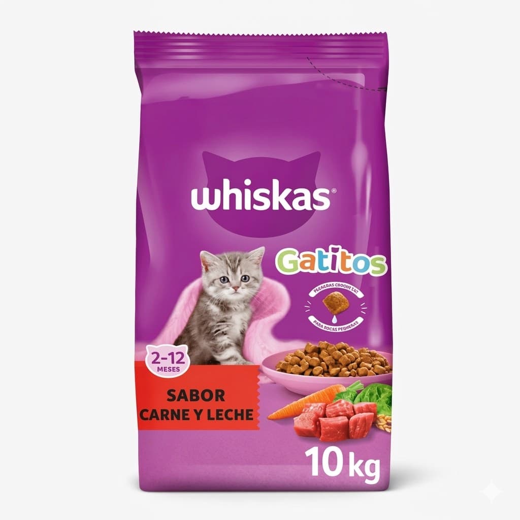 Whiskas Alimento Seco para Gatitos (Kitten) Sabor Carne y Leche 1 kg