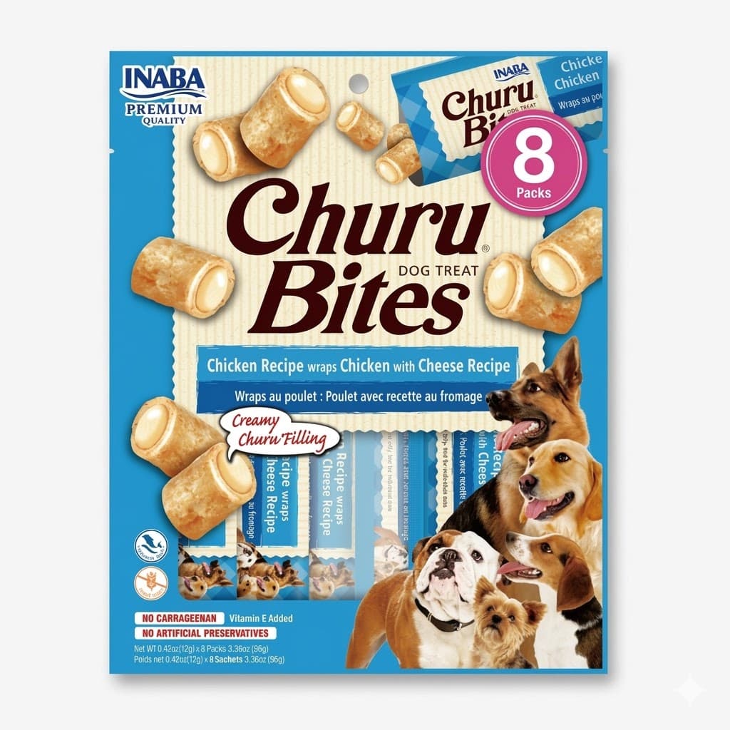 Churu Golosinas para Gatos sin Granos, Lamibles y Exprimibles, Puré Cremoso para Gatos con Vitamina e y Taurina, 16 gramos Cada Tubo, 4 Tubos, Receta de Pollo y Queso - Imagen 1