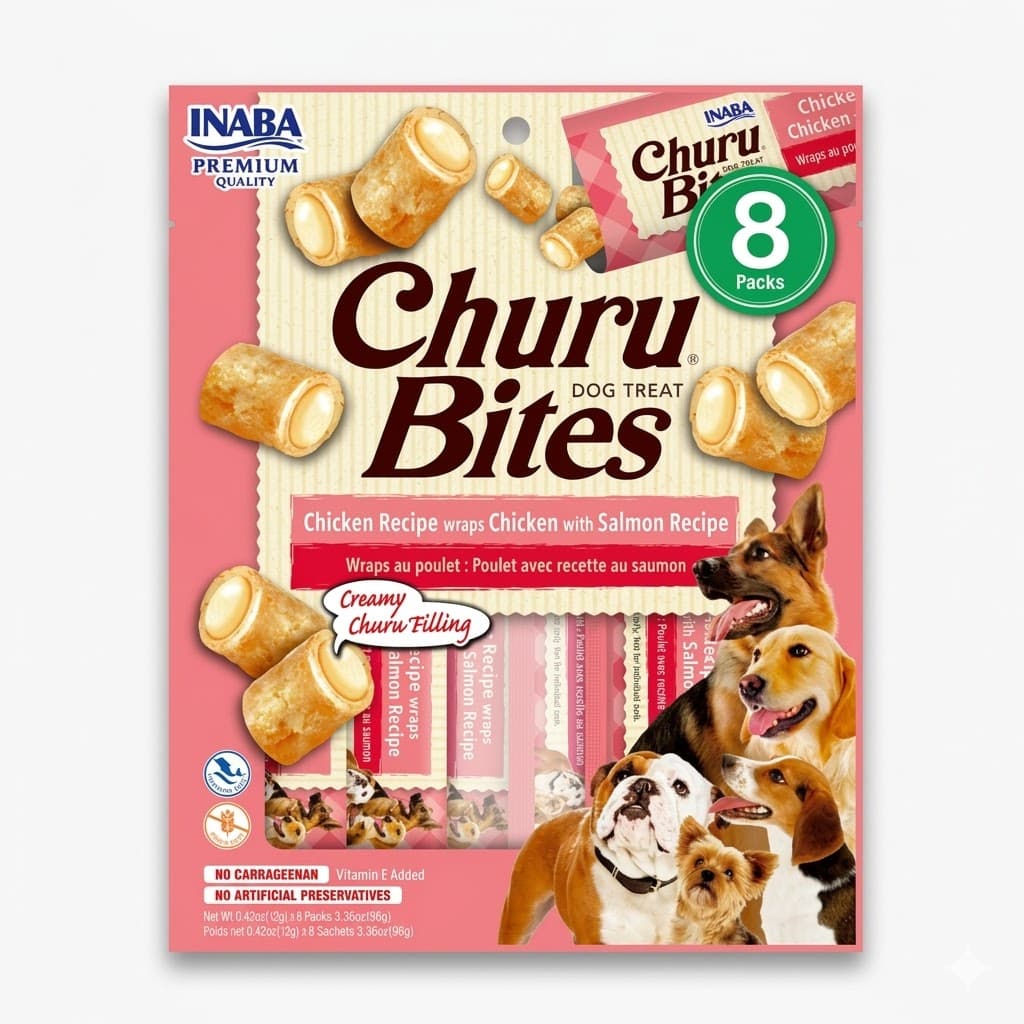 Churu Golosinas para Perros sin Granos, Lamibles y Exprimibles, Puré Cremoso para Gatos con Vitamina e y Taurina, 16 gramos Cada Tubo, 4 Tubos, Receta de Pollo y Salmon - Imagen 1