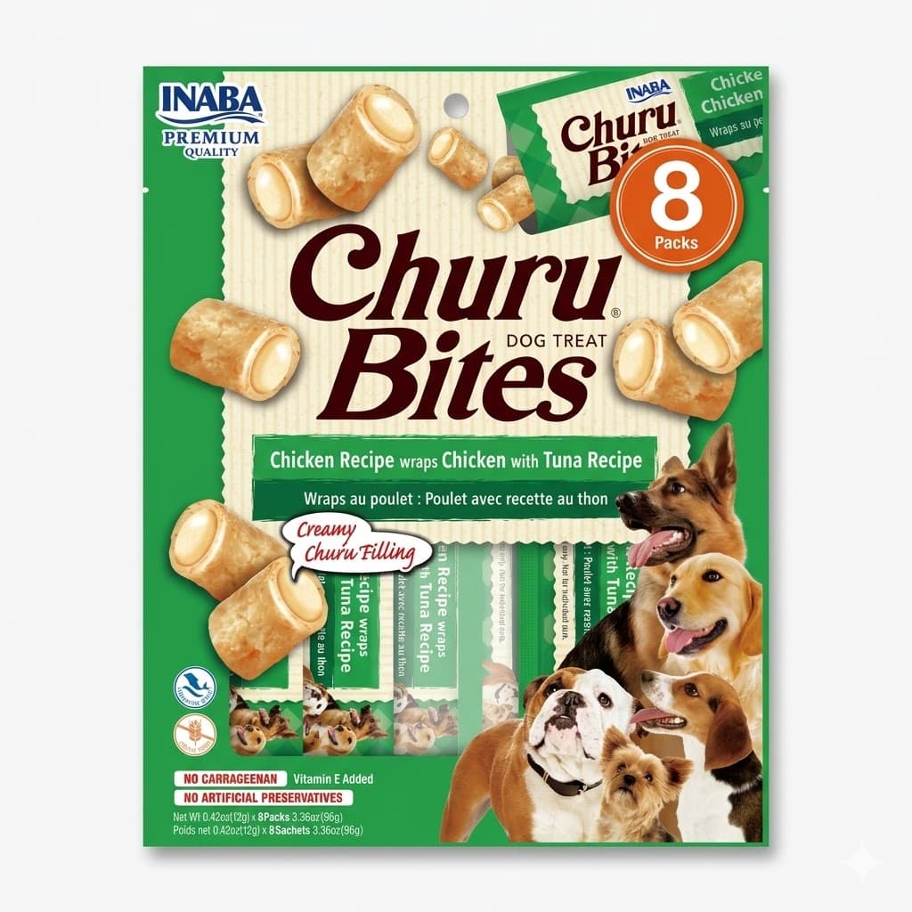 Churu Golosinas para Perros sin Granos, Lamibles y Exprimibles, Puré Cremoso para Gatos con Vitamina e y Taurina, 16 gramos Cada Tubo, 4 Tubos, Receta de Pollo y Atún - Imagen 1