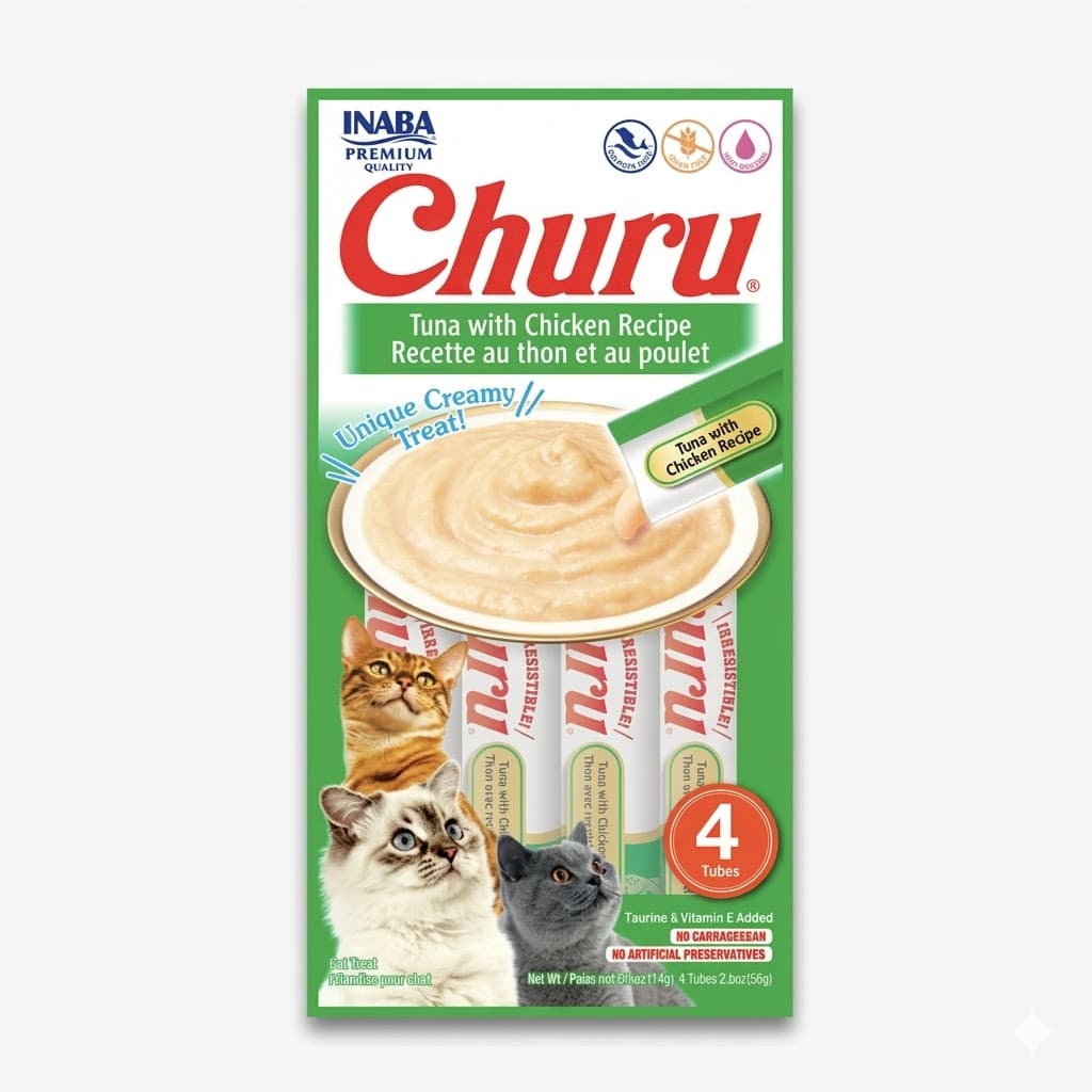 Inaba Churu Snack Húmedo y Cremoso para Gatos Sabor Atún y Pollo - Mix Proteína 56 g