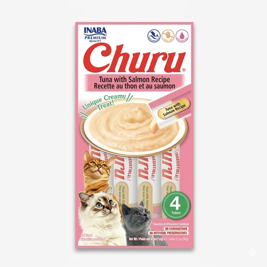 Inaba Churu Snack Húmedo y Cremoso para Gatos Sabor Atún y Salmón 56 g