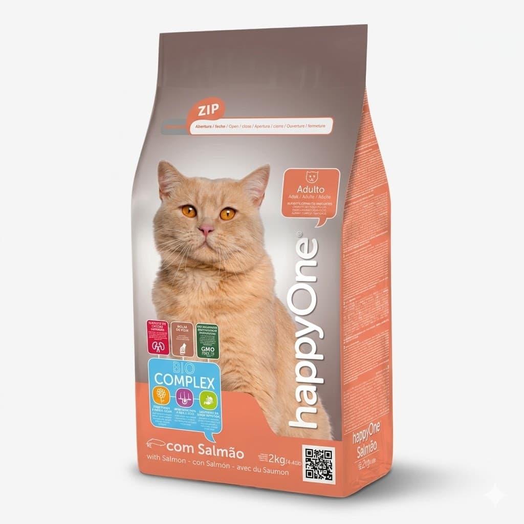Happy One 2 Kg Alimento para Gatos Adultos Sabor Salmón - Omega 3 y 6