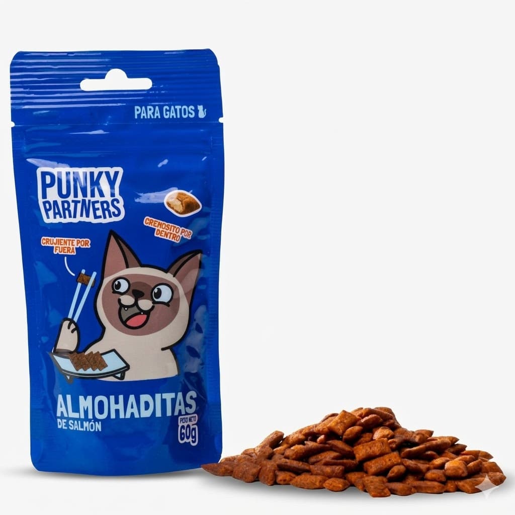 Punky Partners Snacks Almohaditas Crujientes Sabor Salmón para Gatos 60 g