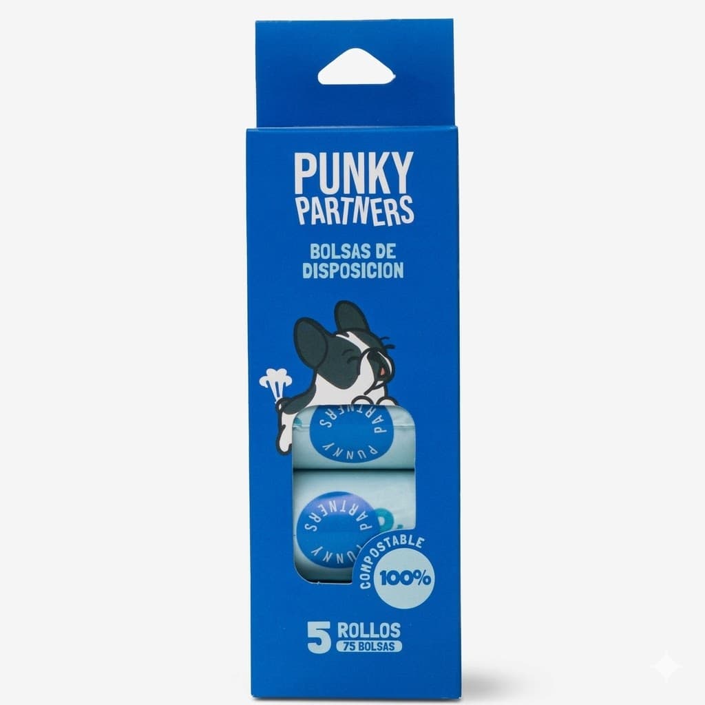 Punky Partners Bolsas de Disposición 75 Unidades - Bolsas Resistentes y Antigoteo para Residuos de Mascotas