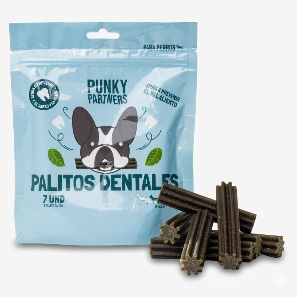 Punky Partners Palitos Dentales 7 Unidades - Snacks Masticables para Limpieza de Sarro y Aliento Fresco