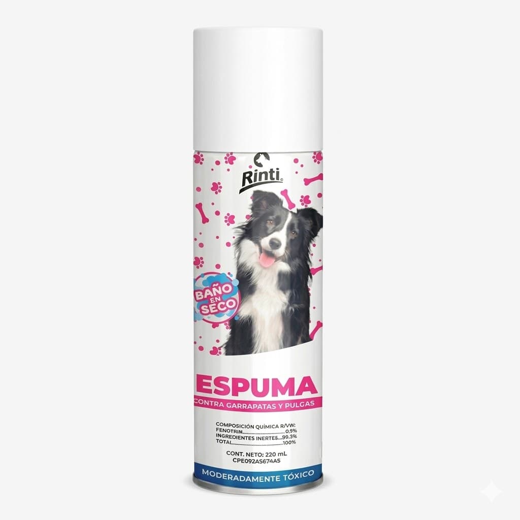 Rinti Espuma de Baño Seco 220 ML - Higiene Práctica y Desodorante para Mascotas - Imagen 1